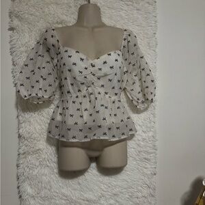 ARULA Cream Puff Sleeve Peplum Blouse